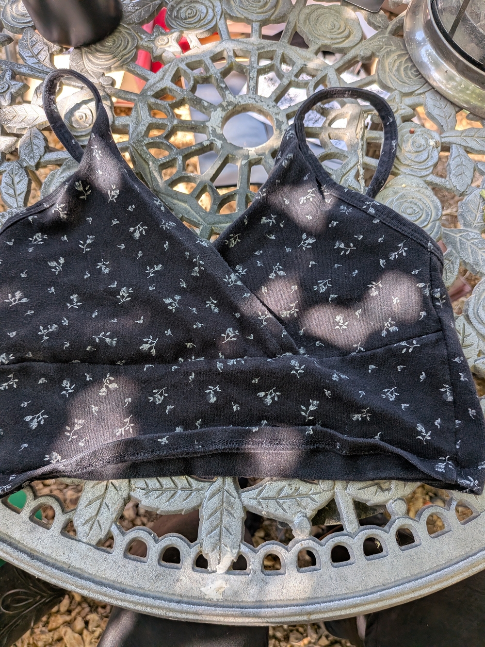Brandy Melville Black Floral Cropped Tank Top